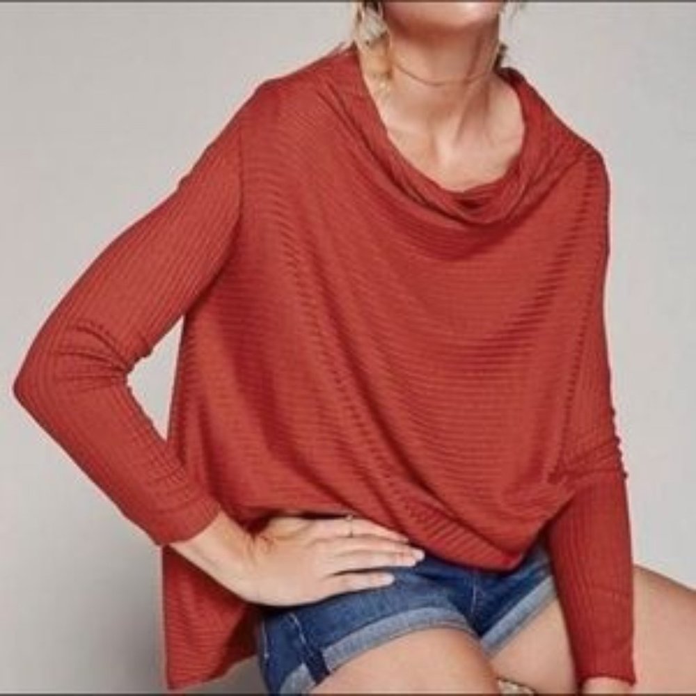 Free People Lover Rib Split Back Knit Sweater Rust Size S - Picture 2 of 10